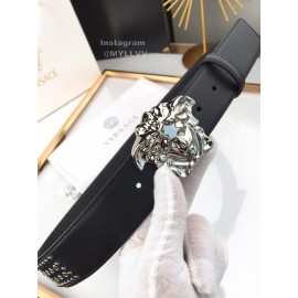 Versace Black Calf Leather Silver Medusa Buckle 40mm Belt