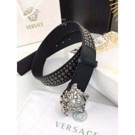 Versace Black Calf Leather Silver Medusa Buckle 40mm Belt