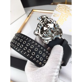 Versace Black Calf Leather Silver Medusa Buckle 40mm Belt