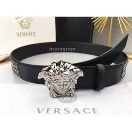 Versace Black Calf Leather Silver Medusa Buckle 40mm Belt