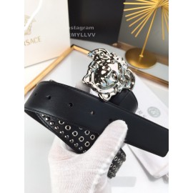 Versace Black Calf Leather Silver Medusa Buckle 40mm Belt