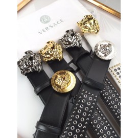 Versace Black Calf Leather Silver Medusa Buckle 40mm Belt