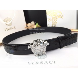 Versace New Black Calf Leather Silver Medusa Buckle 40mm Belt