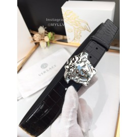 Versace New Black Calf Leather Silver Medusa Buckle 40mm Belt