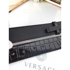 Versace New Black Calf Leather Silver Medusa Buckle 40mm Belt