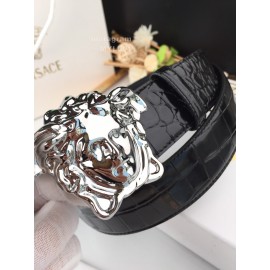 Versace New Black Calf Leather Silver Medusa Buckle 40mm Belt