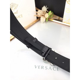 Versace New Black Calf Leather Silver Medusa Buckle 40mm Belt