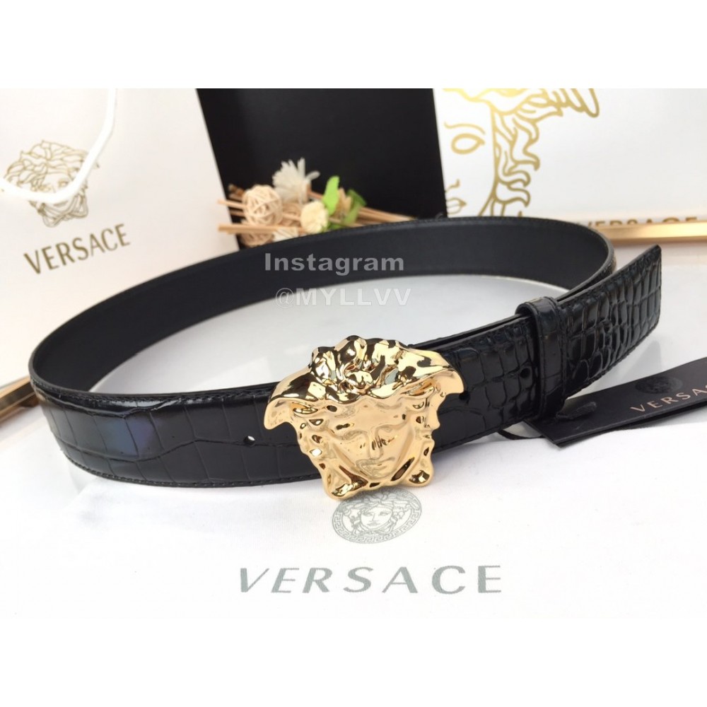 Versace New Black Calf Leather Gold Medusa Buckle 40mm Belt
