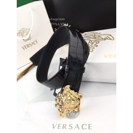 Versace New Black Calf Leather Gold Medusa Buckle 40mm Belt