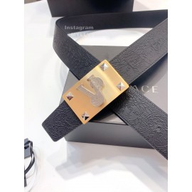 Versace Black Embossed Cowhide Gold Square Buckle 40mm Belt