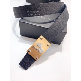 Versace Black Embossed Cowhide Gold Square Buckle 40mm Belt