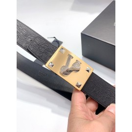 Versace Black Embossed Cowhide Gold Square Buckle 40mm Belt