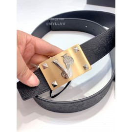 Versace Black Embossed Cowhide Gold Square Buckle 40mm Belt