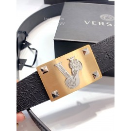 Versace Black Embossed Cowhide Gold Square Buckle 40mm Belt