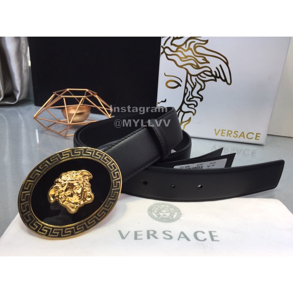 Versace Black Cowhide Gold Oval Buckle 35mm Belt