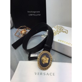Versace Black Cowhide Gold Oval Buckle 35mm Belt