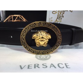 Versace Black Cowhide Gold Oval Buckle 35mm Belt