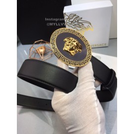 Versace Black Cowhide Gold Oval Buckle 35mm Belt