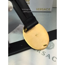 Versace Black Cowhide Gold Oval Buckle 35mm Belt