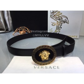 Versace Black Cowhide Gold Oval Buckle 35mm Belt