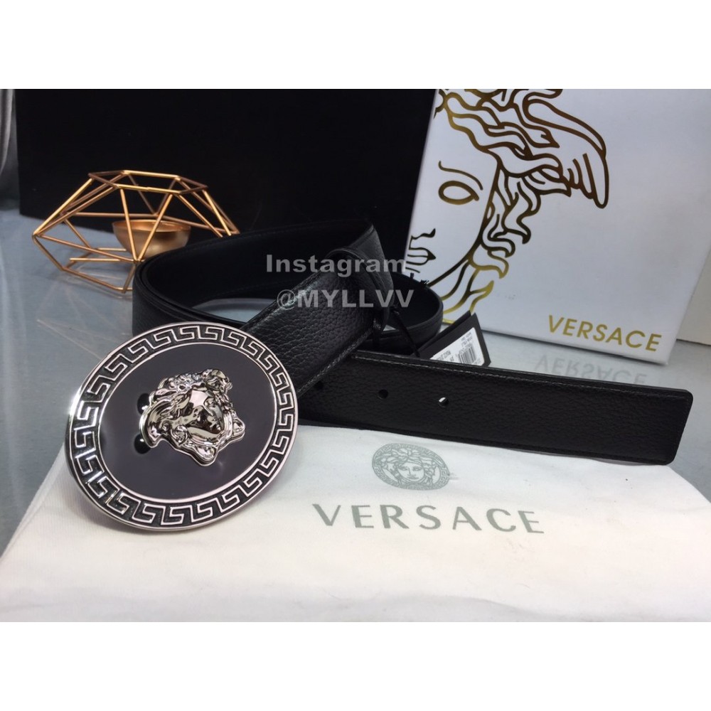Versace Fashion Black Cowhide Silver Oval Buckle 35mm Belt