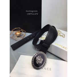 Versace Fashion Black Cowhide Silver Oval Buckle 35mm Belt