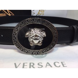 Versace Fashion Black Cowhide Silver Oval Buckle 35mm Belt