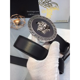 Versace Fashion Black Cowhide Silver Oval Buckle 35mm Belt