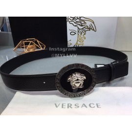 Versace Fashion Black Cowhide Silver Oval Buckle 35mm Belt
