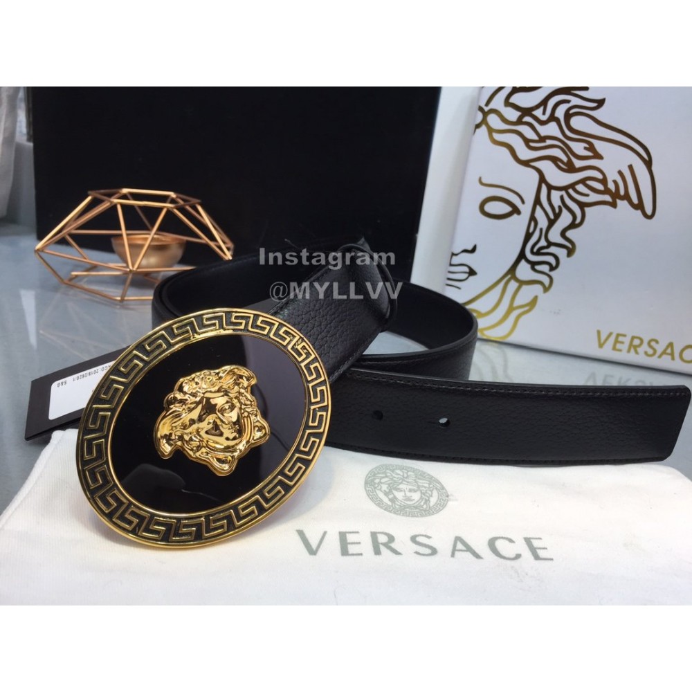 Versace Fashion Black Cowhide Gold Oval Buckle 35mm Belt