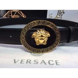 Versace Fashion Black Cowhide Gold Oval Buckle 35mm Belt