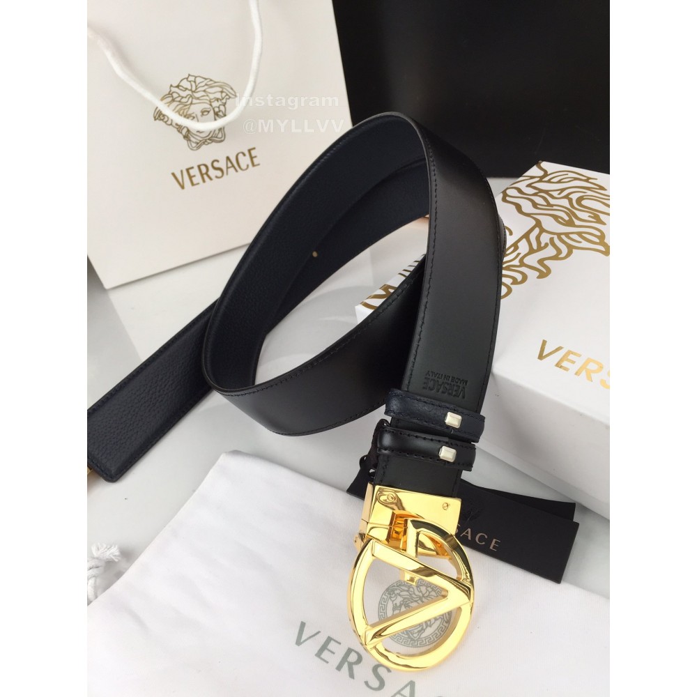 Versace Black Cowhide Gold V Buckle 40mm Belt