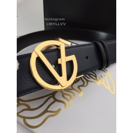 Versace Black Cowhide Gold V Buckle 40mm Belt