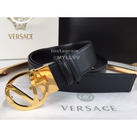 Versace Black Cowhide Gold V Buckle 40mm Belt