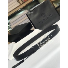 Versace Black Calf Leather Silver Letter Hollow Steel Buckle 35mm Belt