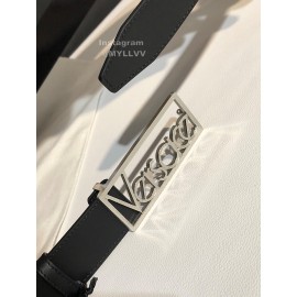 Versace Black Calf Leather Silver Letter Hollow Steel Buckle 35mm Belt