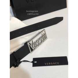 Versace Black Calf Leather Silver Letter Hollow Steel Buckle 35mm Belt