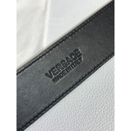 Versace Black Calf Leather Silver Letter Hollow Steel Buckle 35mm Belt