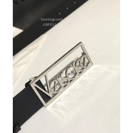 Versace Black Calf Leather Silver Letter Hollow Steel Buckle 35mm Belt