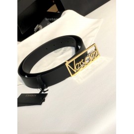 Versace Black Calf Leather Gold Letter Hollow Stee..