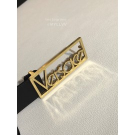 Versace Black Calf Leather Gold Letter Hollow Steel Buckle 35mm Belt