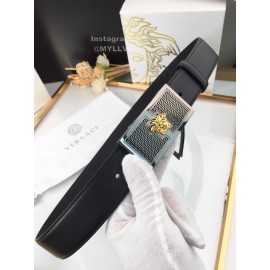 Versace Black Calf Leather Gold Medusa Square Steel Buckle 35mm Belt