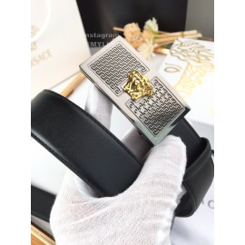 Versace Black Calf Leather Gold Medusa Square Steel Buckle 35mm Belt