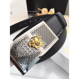 Versace Black Calf Leather Gold Medusa Square Steel Buckle 35mm Belt