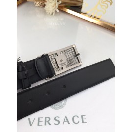 Versace Black Calf Leather Gold Medusa Square Steel Buckle 35mm Belt