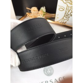 Versace Black Calf Leather Gold Medusa Square Steel Buckle 35mm Belt