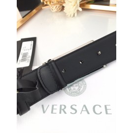 Versace Black Calf Leather Gold Medusa Square Steel Buckle 35mm Belt