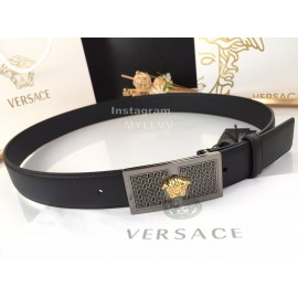 Versace Black Calf Leather Gold Medusa Square Steel Buckle 35mm Belt