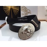 Versace Black Calf Leather Silver Crystal Medusa Buckle 40mm Belt