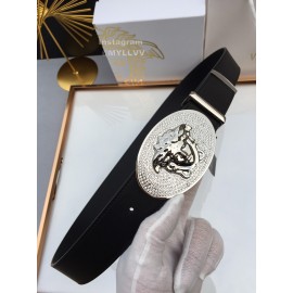 Versace Black Calf Leather Silver Crystal Medusa Buckle 40mm Belt